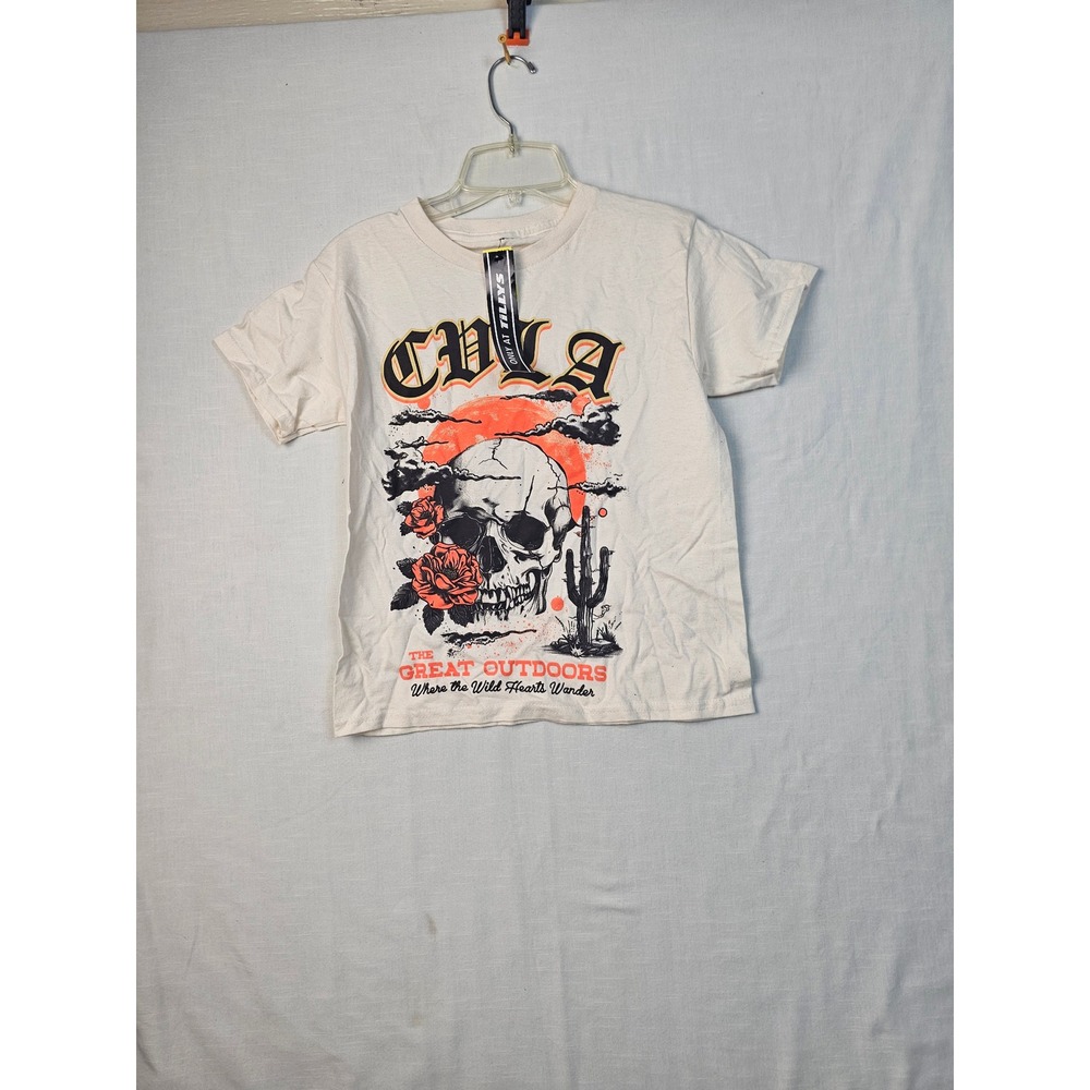 CVLA Tillys Great Outdoors Skull Rose Graphic T-Shirt Cream Mens Small NEW
